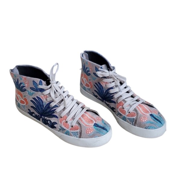 Rebecca Minkoff Zaina Womens‎ Embroidered Suede Sneaker Hi Top Size 10M Floral - Picture 1 of 12